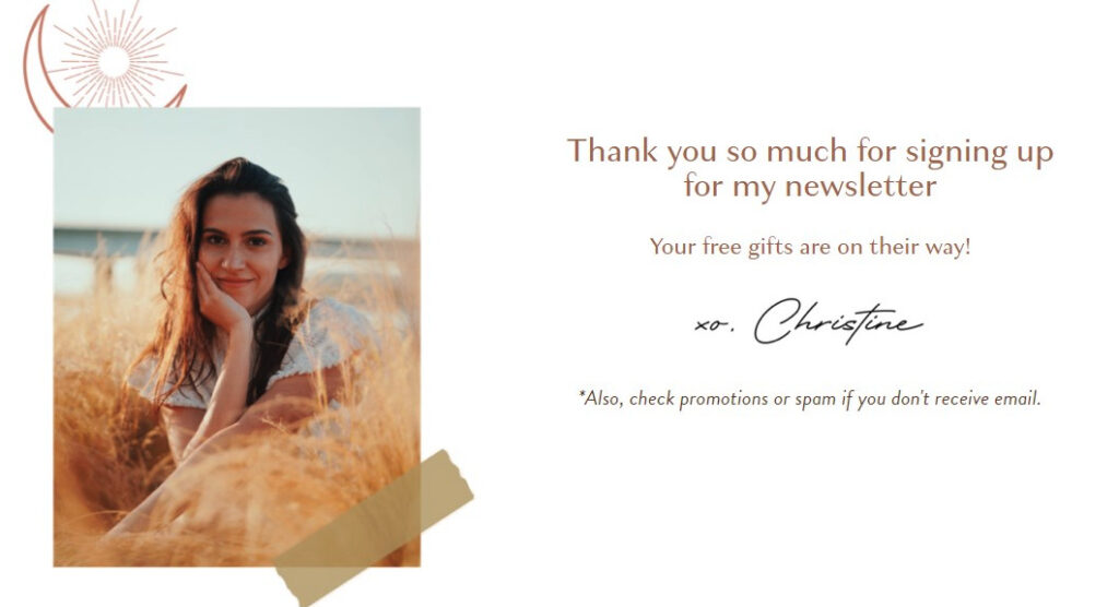 Thank you landing page from Life coach Christine Gutierrez